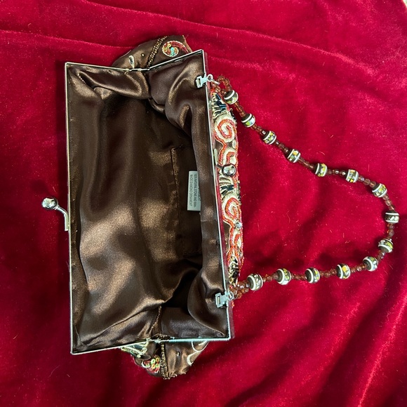 🍓VTG Y2K BOHO BROWN BEADED CLUTCH - Picture 4 of 5